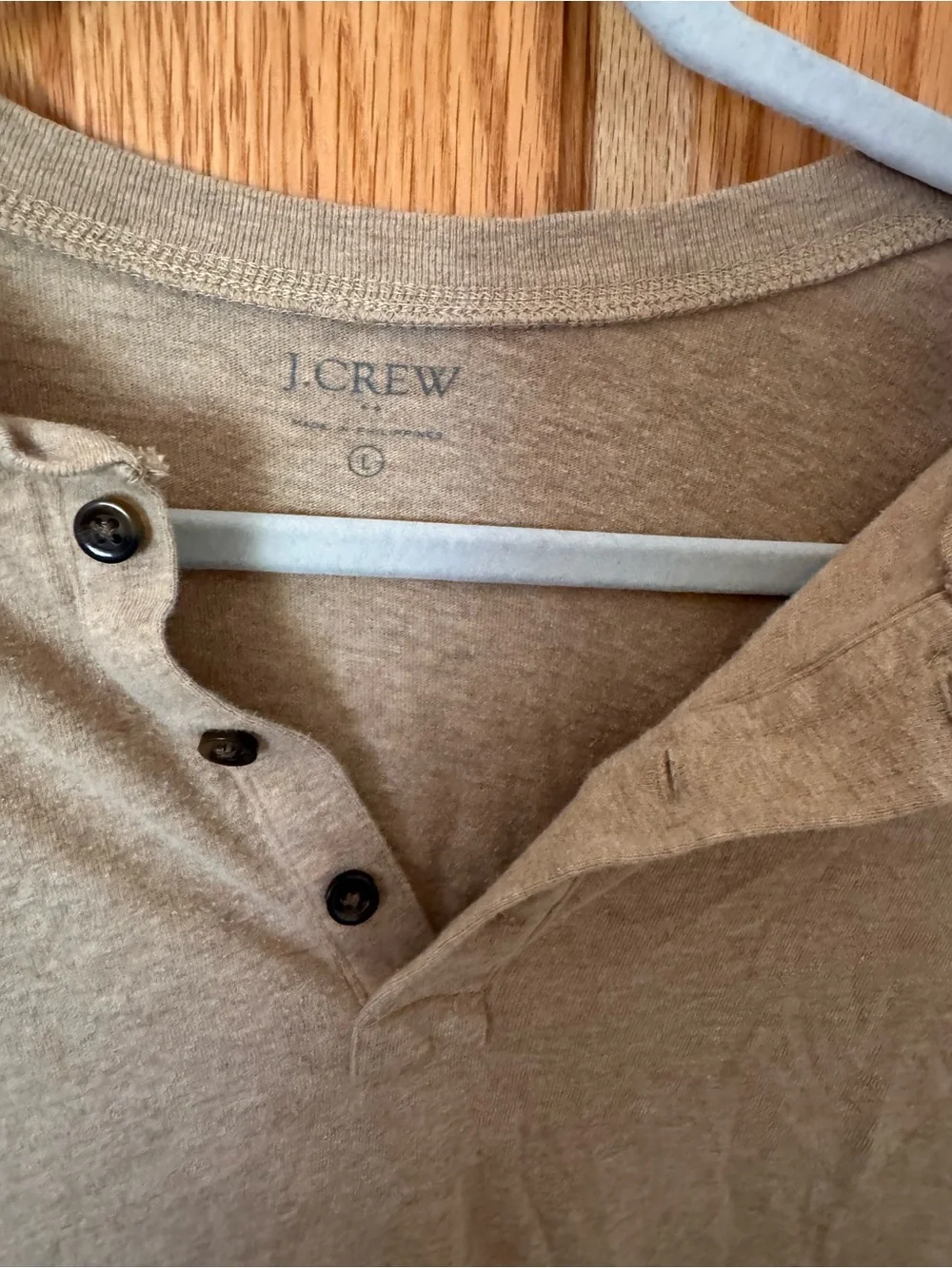 J. Crew Men’s V-Neck Henley Sweater in Tan